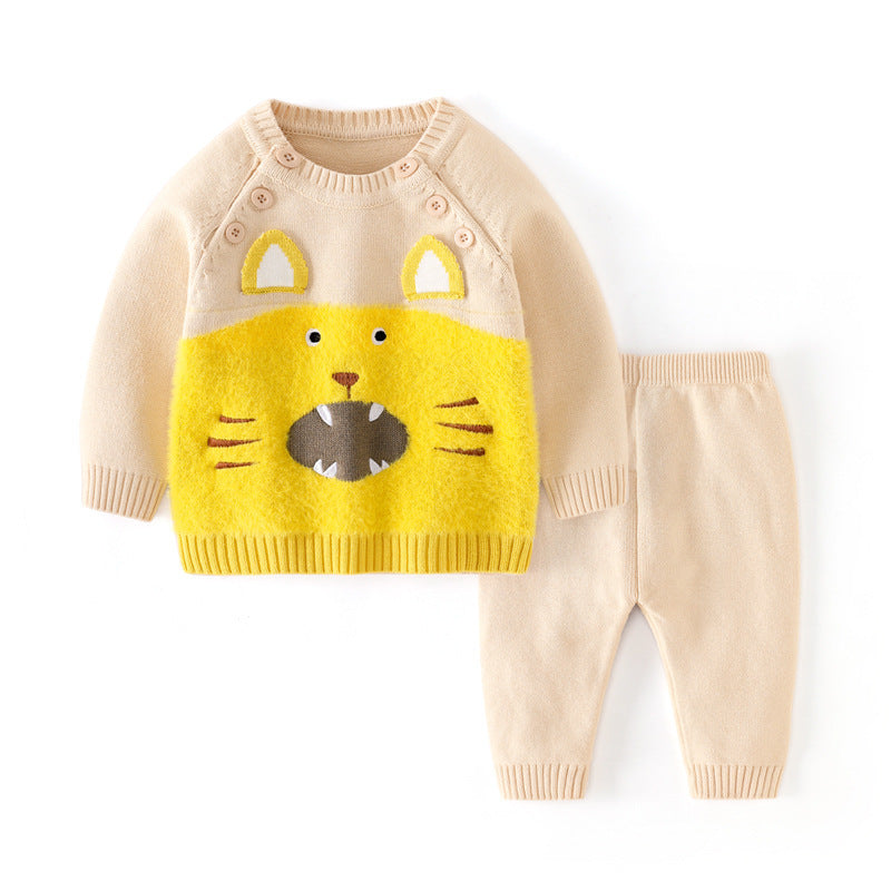 Korean double diagonal button sweater