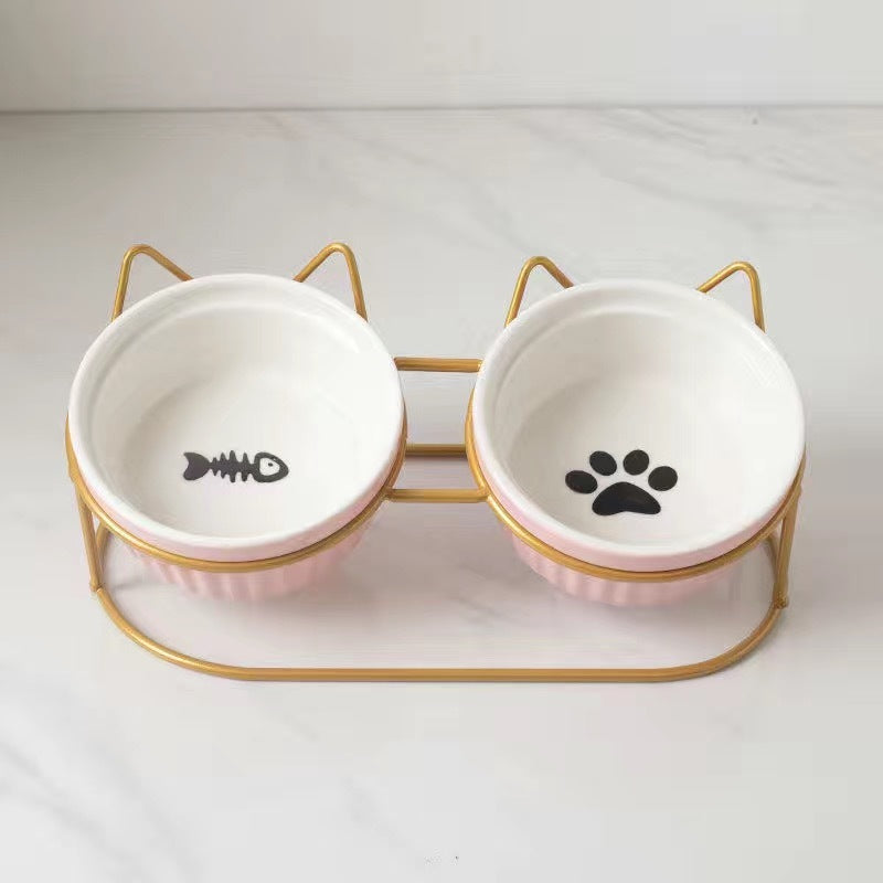 Cat Bowl Ceramic Double Bowl