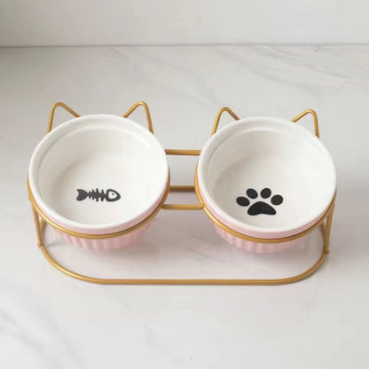 Cat Bowl Ceramic Double Bowl