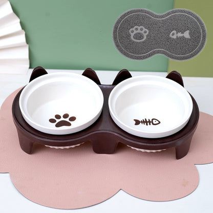 Cat Bowl Ceramic Double Bowl
