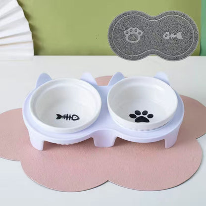 Cat Bowl Ceramic Double Bowl