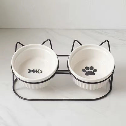 Cat Bowl Ceramic Double Bowl