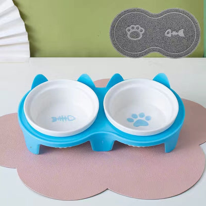 Cat Bowl Ceramic Double Bowl